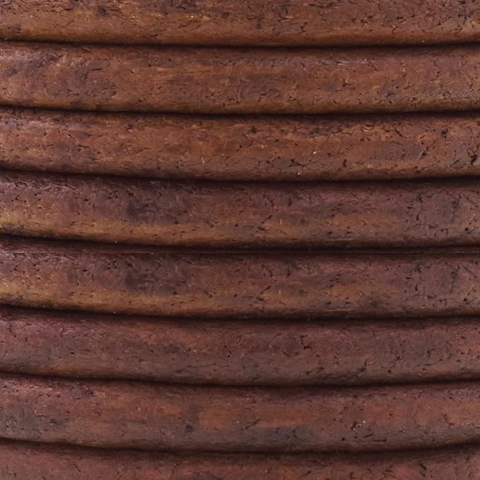 Mandala Crafts Round Genuine Distressed Brown Leather Cord for Jewelry Making – 5mm Cowhide Leather Rope String Lace for Kumihimo – 4.4 Yards Cowhide Craft Cording Spool