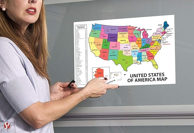 United States Map - USA Poster, US Educational Map - With State Capital - for Ages Kids to Adults- Home School Office - Printed on 12pt. Glossy Card Stock | Bulk Pack of 10 | 12 x 18 Inches