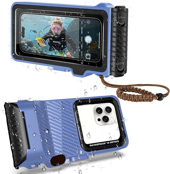 Underwater Phone Case for Snorkeling & Diving (50ft/15m), IP68 Waterproof Case for Swimming, Universal Underwater Touch Screen Case Compatible with iPhone (Blue, 4th Generation Phone Case)