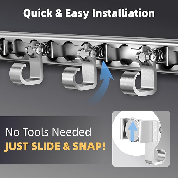 4 Pack L Track Hooks with Single Stud Fitting, Spring-Loaded Adjustable Gear Hook, Aluminum L Track Accessories for Trailer, Truck, Garage, Tie Down System, 100LBS Max Load Capacity – Silver