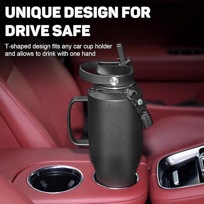 ABOTOCUP Water Bottle 40oz, Insulated Water Bottle with Handle & Straw Lids, Stainless Steel Water Bottles Fits in Any Car Cup Holder, Travel Cup Double Wall BPA-Free Leak-proof to Keep Cold &Hot