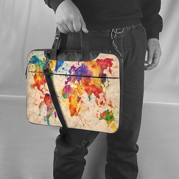 Vintage World Map Laptop Bag, Watercolor Laptop Case Sleeve Women Men Messenger Shoulder Bag Tablet Computer 15.6 Inch