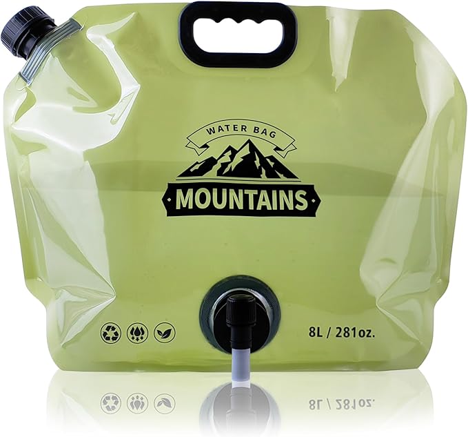 Water Jug Camping 2.1 Gallon Collapsible with Spigot, BPA Free Portable Water Pouch Foldable Water Bags for Outdoor Hiking, Travel and Emergency & Water Storage Containers (Green_Orange-2Pcs)