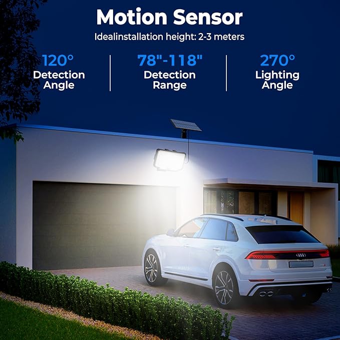 Peasur 4 Pack Solar Motion Lights Outdoor, 318 LED Solar Security Light with 3 Modes, IP65 Waterproof Powered Flood Lights for Outside Garden Garage Yard Backyard