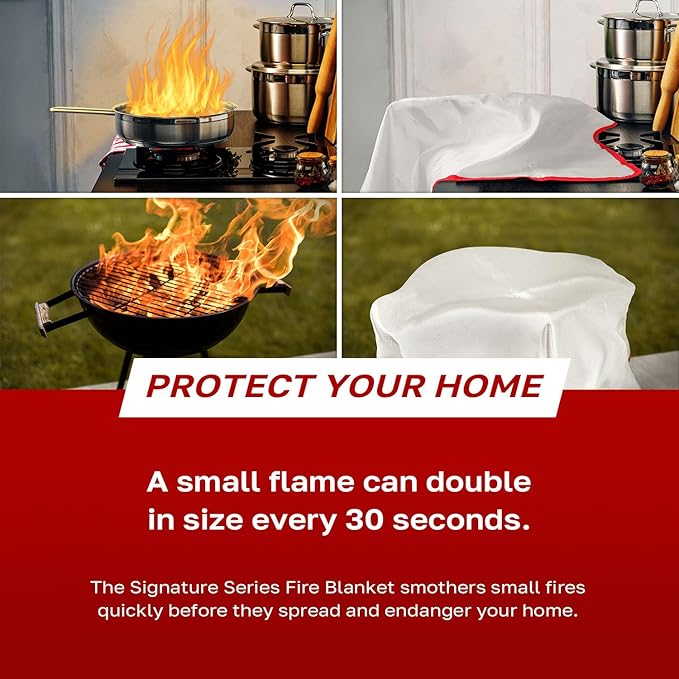 Signature Series Fire Blanket, Flame Suppression Fiberglass Blanket for Home & Kitchen Safety | Ultimate Fire Protection Blankets That Never Expire