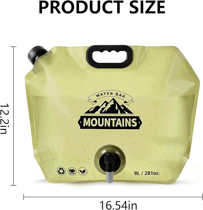 Collapsible 8L Water Storage Bag, BPA-Free Portable Folding Water Jug with Adjustable Faucet, Leakproof Emergency Water Bag for Camping, Hiking, Riding, Outdoor Sport (2, Beige)