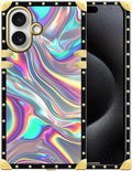 for iPhone 17 Case Luxury Golden Decoration for Girl Women Soft TPU Shockproof Protective Hard PC Back for iPhone 17 Crazy Pattern Holographic Abstract Iridescent Textures