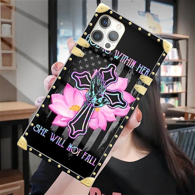 Compatible with iPhone 12 Pro Max Case, Praying Cross Hands Luxury Golden Decoration for Girl Women Soft TPU Shockproof Protective Hard PC Back for iPhone 12 Pro Max
