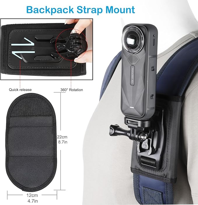Accessories Kit for Insta360 One X5/X4/X4 Air/X3/X2, One R, X and GoPro Hero 9,New Quick Release Head Strap Mount + Chest Mount Harness + Backpack Strap Clip + 360°Rotating Wrist Strap