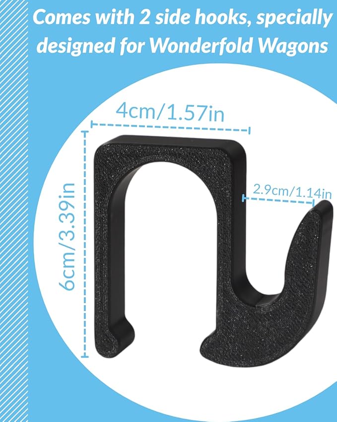 Multipurpose Side Hooks, Stroller Hooks for Bags Wonderfold Wagon W4 & W2, Hang Everything Within Reach, 30 lb Weight Capacity Upgraded (One Size, pcs, 4)