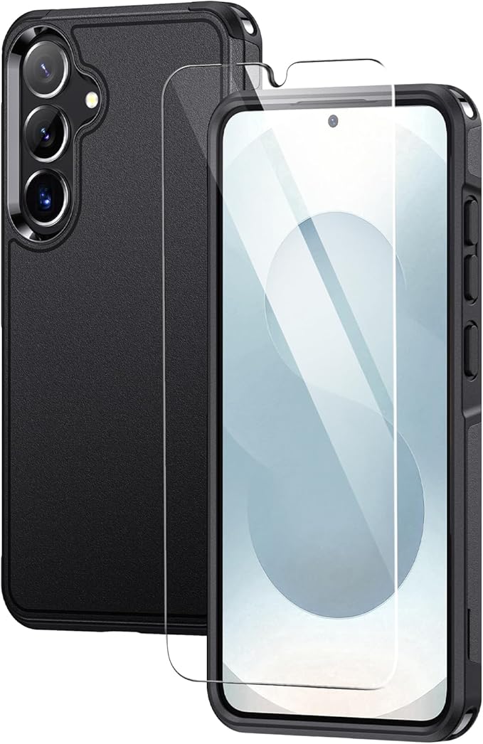 Lanhiem for Samsung Galaxy S25+ S24+ Plus Phone Case with Tempered Glass Screen Protector, Shock Absorption, Anti-Scratch Shockproof Case Cover for Samsung S25+ Plus S24 Plus, Black