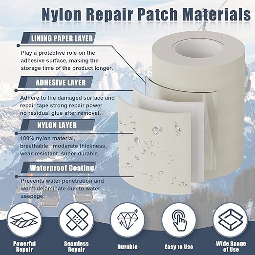 Cahomo 7.9x3.9 inch 12 PCS Nylon Repair Patch Nylon Repair Tape Self Adhesive Fabric Tapes Outdoor Camping Gear Fabric kit for Tent, Umbrella, Down Jackets, Sleeping Bag, Knapsack (Color Set C)