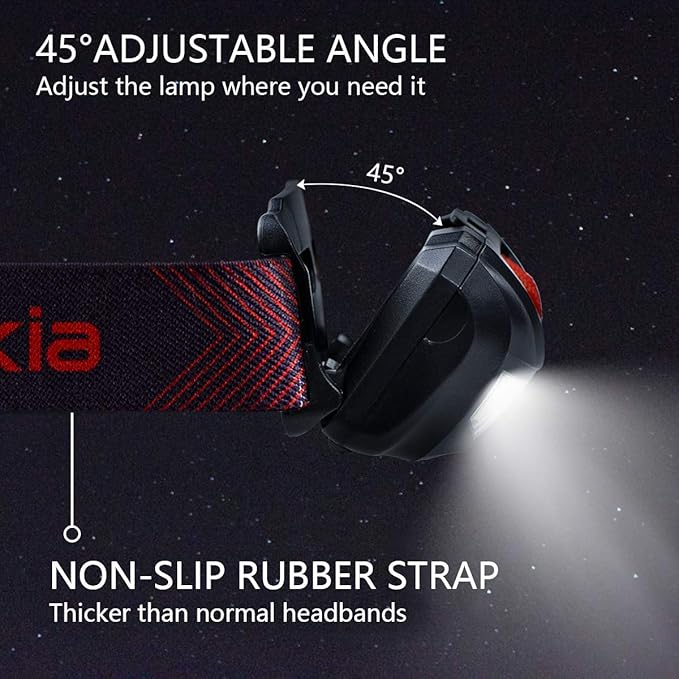 Vekkia Ultra Bright LED Headlamp-5 Lighting Modes,White & Red LEDs Head Lamp, Camping Accessories Gear. IPX6 Waterproof Headlight for Running,Cycling,Fishing,Hiking,Repairing. Batteries Included