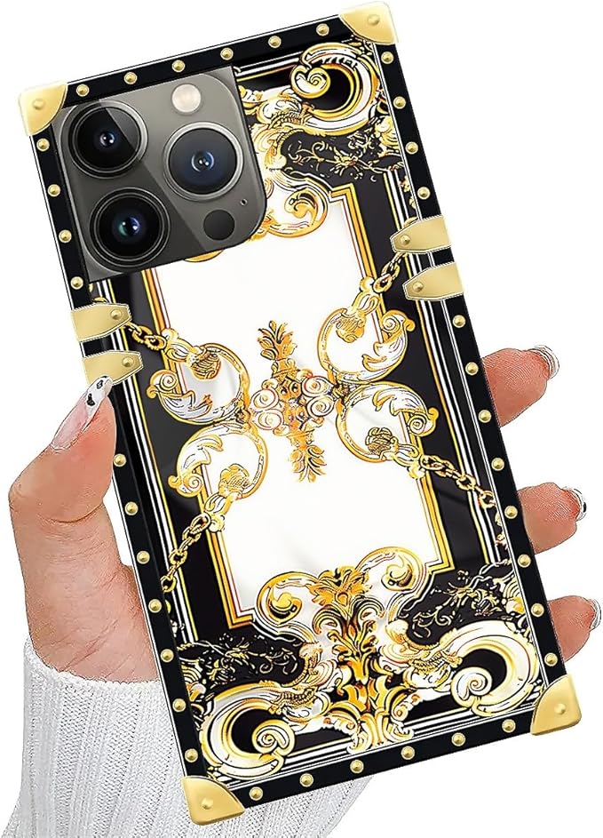 Compatible with iPhone 14 Pro Max Case, Gold Grain Flowers Luxury Golden Decoration for Girl Women Soft TPU Shockproof Protective Hard PC Back for iPhone 14 Pro Max