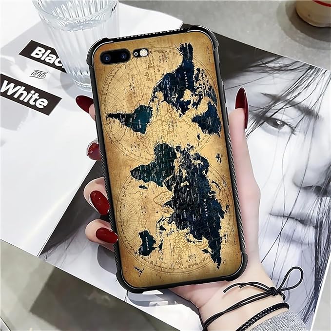 Case for iPhone 7 Plus/8 Plus, Brown World Map Pattern Made of Soft Silicone Hard Acrylic for Shock Protection