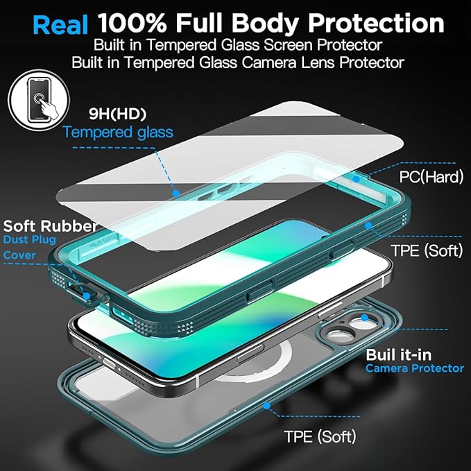 AICase Waterproof Case for iPhone 16(6.1") with MagSafe Support Snowproof,Dustproof/Shockproof,IP68 Certified 360 Full Body Protection Fully Sealed Underwater Cover for iPhone 16 2024
