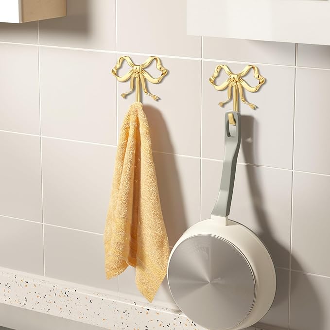 MAGICLULU Gold Coat Hook Bow Wall Hooks Brass Hanging Hook Multi-Purpose Door Hanger for Coat Hat Towel Home Decor 2.52 x 2.63 Inch