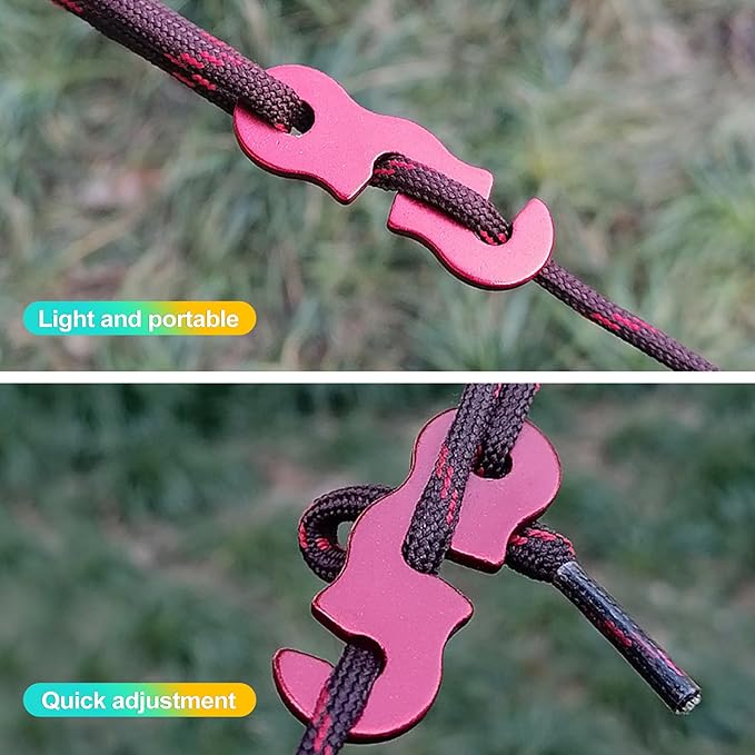 20Pcs Aluminum Alloy Rope/Cable Tensioners & Tie Downs - Knot-Free Cam Jam & Paracord Tighteners for Camping/Backpacking/Outdoor Gear
