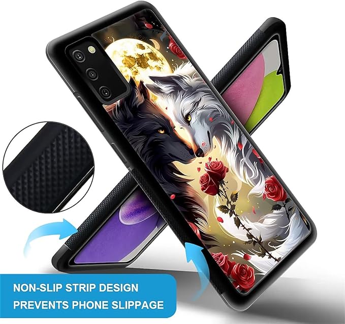 for Samsung Galaxy S20 FE Case, Black White Wolf Moon Flower Rose Pattern Graphic Design Girl Boy Soft Silicone Hard Acrylic Shock Protection for Samsung Galaxy S20 FE