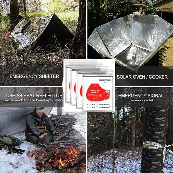 GALAXYLENSE Emergency Mylar Thermal Blanket for Survival First Aid Kits Army Outdoors Hiking Camping Bug Out Trauma Desert All Weather Condition Protection (150 Packs Silver)