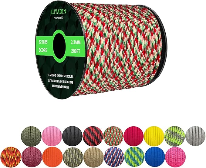 Paracord 325lb Diameter 2.7mm - 5 Strand Parachute Spool Cord - 100ft 200ft,Paracord for Camping,Hiking,Fishing,Outdoor and DIY