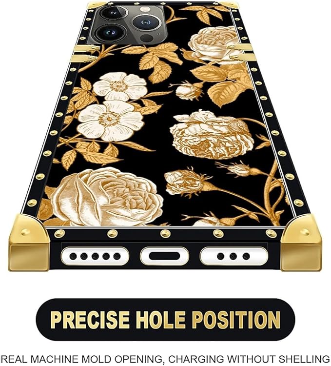 Compatible with iPhone 16 Pro Case, Blooming Rose Golden Flower Luxury Golden Decoration for Girl Women Soft TPU Shockproof Protective Hard PC Back for iPhone 16 Pro