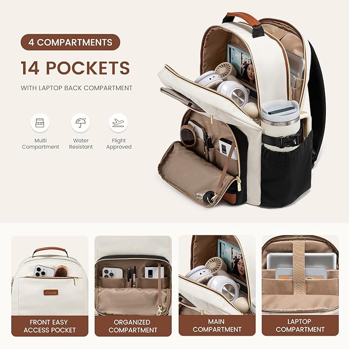 LOVEVOOK Laptop Backpack for Women with Pouch Pocket for Large Capacity Cup,17 Inch Teacher Nurse College Work Backpack Purse,Waterproof Laptop Bag Computer Back Pack for Travel, Beige-Red-Black