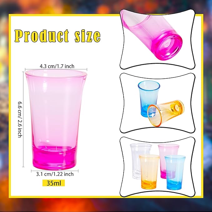 24 Pcs 1.2 oz Colorful Acrylic Shot Glasses Bulk Gradient Acrylic Shot Glass Colorful Clear Unbreakable Cups for Whiskey Spirits Liquors Vodka, 4 Colors