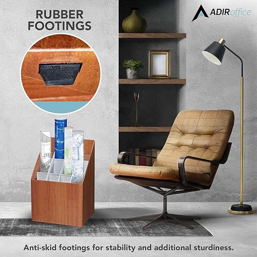 Adir Corp. 627 Upright Roll File Corrugated Box with 12 Slots, Walnut Wood Grain