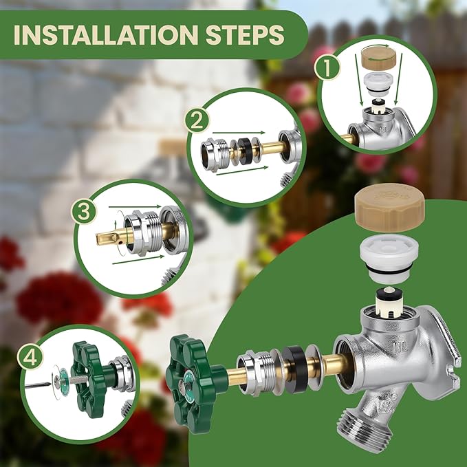 Watflow Frost Outdoor Faucet Repair Kit, Hose Bib Replacement with 3/4 GHT Outdoor Faucet Cap for Anti-Siphon Sillcock Valves, Anti-Leak Metal Handle– Easy DIY Repair