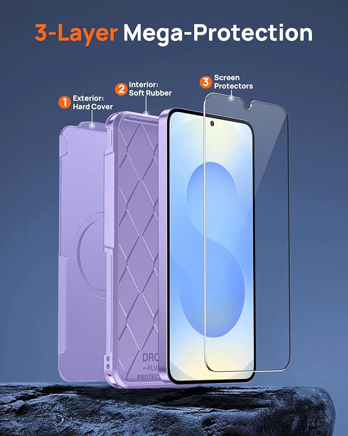 Lanhiem for Samsung Galaxy S25 S24 Phone Case with Tempered Glass Screen Protector, Shock Absorption, Anti-Scratch Shockproof Case Cover for Samsung S25 S24, Purple