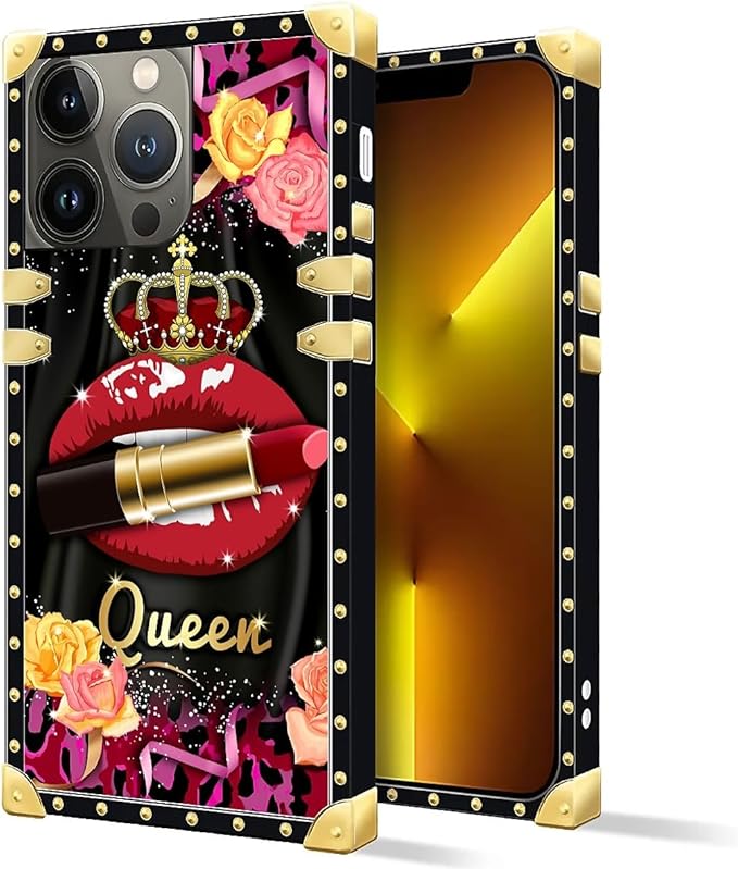 Compatible with iPhone 13 Pro Case, Queen Lip Crown Leopard Print Luxury Golden Decoration for Girl Women Soft TPU Shockproof Protective Hard PC Back for iPhone 13 Pro