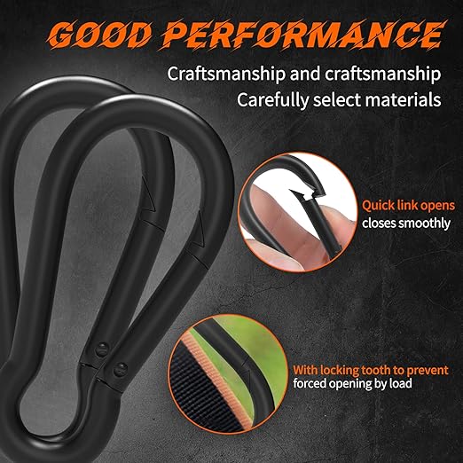 120PCS M6 Heavy Duty Carabiner Clip, 2.36Inch Snap Hook Quick Link Small Carabiner Clips,Spring Link Buckle for Fishing Camping Hammock Dog Leashes-260LBS Holding Capacity (Black)