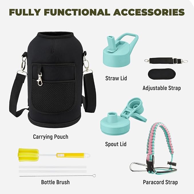 COKTIK 84oz Insulated Water Bottle - Stainless Steel Vacuum Metal, Portable ½ Gallon Large-Capacity Sports Bottle with Straw, Carry Bag and Handle Strap, Ideal for Gym & Hiking（Bubble Gum)