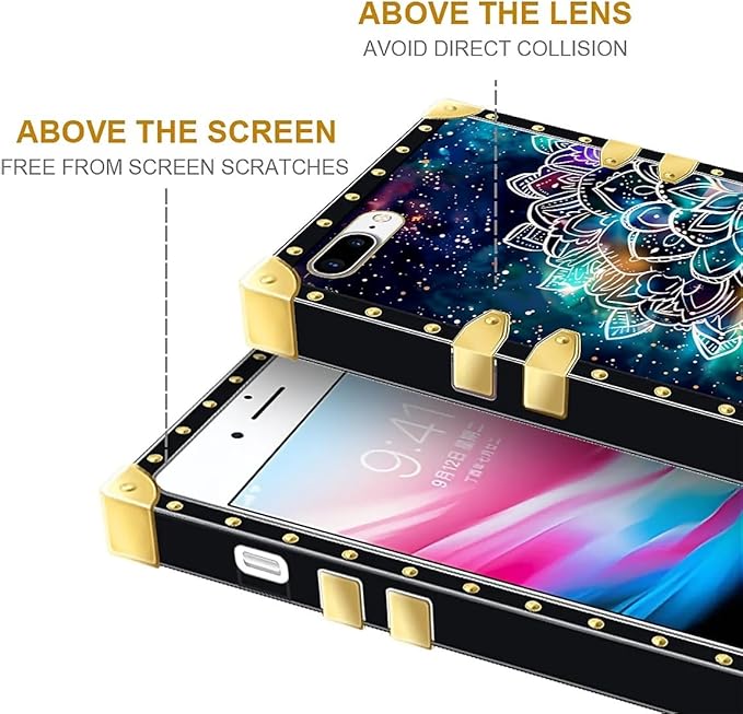 Compatible with iPhone 8 7 SE Case, Starry Sky Colourful Mandala Luxury Golden Decoration for Girl Women Soft TPU Shockproof Protective Hard PC Back for iPhone 8 7 SE