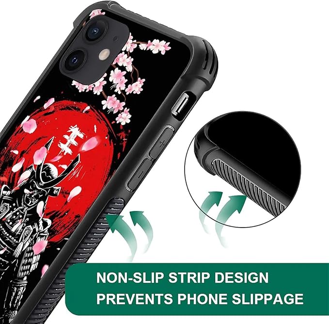 for iPhone 12 Mini Case, Sakura Japanese Samurai Pattern Graphic Design Girl Boy Soft Silicone Hard Acrylic Shock Protection for iPhone 12 Mini