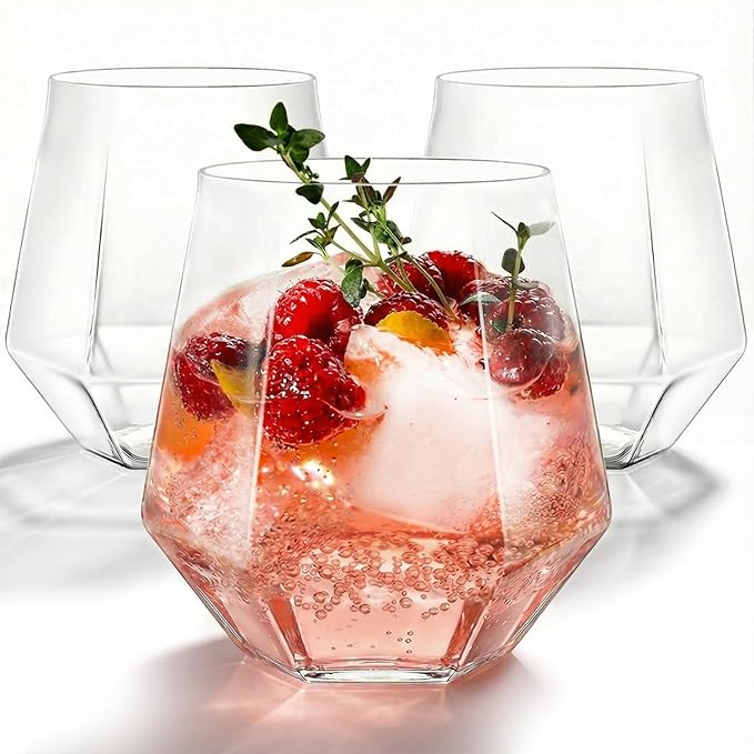Maaacute 40 Pack Plastic Stemless Wine cocktail Whiskey Champagne Glasses, 12 Oz Disposable Clear Unbreakable Cups for Party Bars Wedding Tasting (Diamond-shaped)