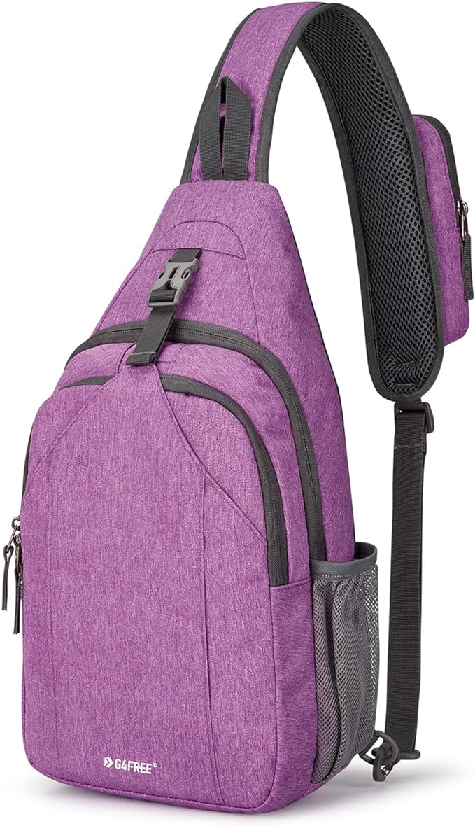 G4Free Sling Chest Bag RFID Crossbody Backpack Shoulder Bag with Earphone Hole, Light Purple, Small, daypack backpack