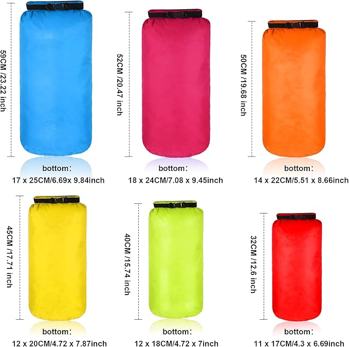 Shappy 6 Pcs Waterproof Dry Bag Set Ultralight Stuff Sack 20/15/10/8/5/3L Backpacking Bag with Long Adjustable Strap Outdoor Keep Gear Dry Sack for Camping Kayaking Boating Hiking Travel