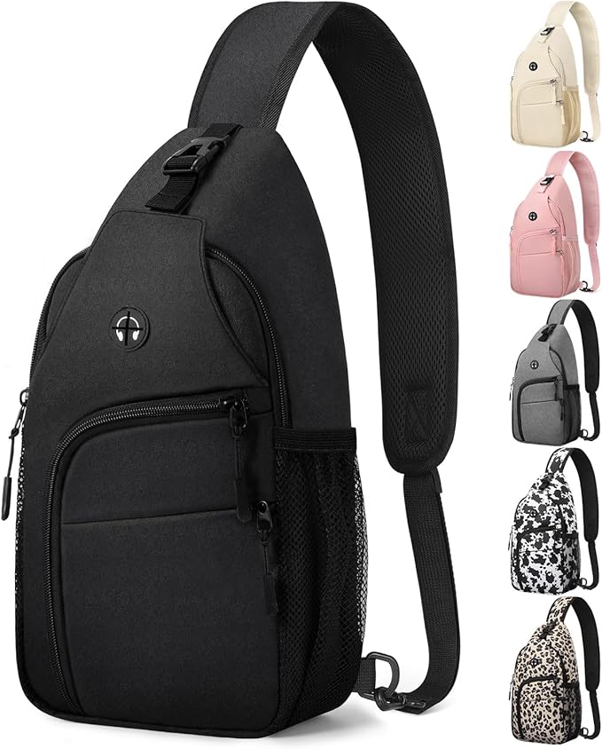 Pritent Crossbody Bags for Women Man Waterproof Sling Bag Backpack Trendy Casual Cross Body Bag with Convertible Shoulder Strap Chest Bag for Camping Hiking Travel Essentials (Black, Medium )