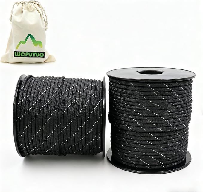 2 Pcs 200ft Paracord Rope, Reflective III Parachute Cord 7 Strand Core 550lb, 400ft Black - High Visibility Abrasion Resistant Easy to Tie, Multi-Purpose Rope for Camping Survival DIY