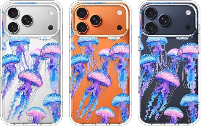 MOSNOVO for iPhone 17 Pro Max Case, Shockproof Military-Grade Protection 6.6ft Drop Tested, Camera Control, Clear Phone Case for iPhone 17 Pro Max, Mystic Jellyfish Design
