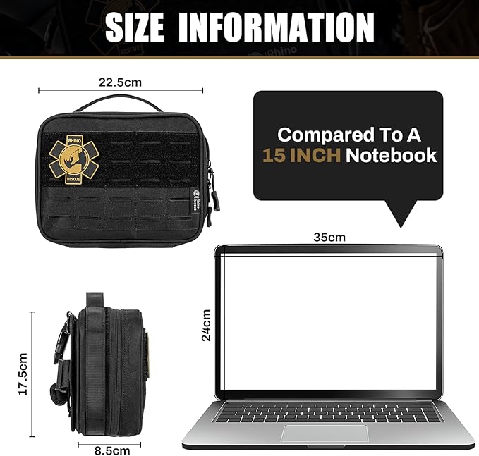 RHINO RESCUE Vehicle IFAK Trauma Kit with C-A-T Tourniquet, Tactical First Aid Kit Molle Pouch Black
