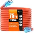 Outdoor Extension Cord 75 FT Waterproof, 12/3 Gauge Heavy Duty 3 Prong Power Cord with Lighted Indicator End, 15A 125V 1875W SJTW, ETL Listed, Great for Lawn/Garden/Home(Orange)