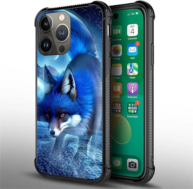 for iPhone 13 Pro Max Case, Snowy Mountain Fox Lake Pattern Graphic Design Girl Boy Soft Silicone Hard Acrylic Shock Protection for iPhone 13 Pro Max