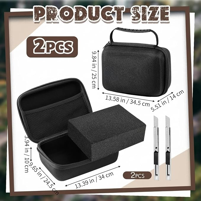 Relaxweex 2 Sets EVA Hard Case with Customizable Foam 13.5 x 9.8 x 5.5 Inch Protective EVA Carrying Case Shockproof Outdoor for Camera, Digital Products, Electronic Instruments with Knife, Black