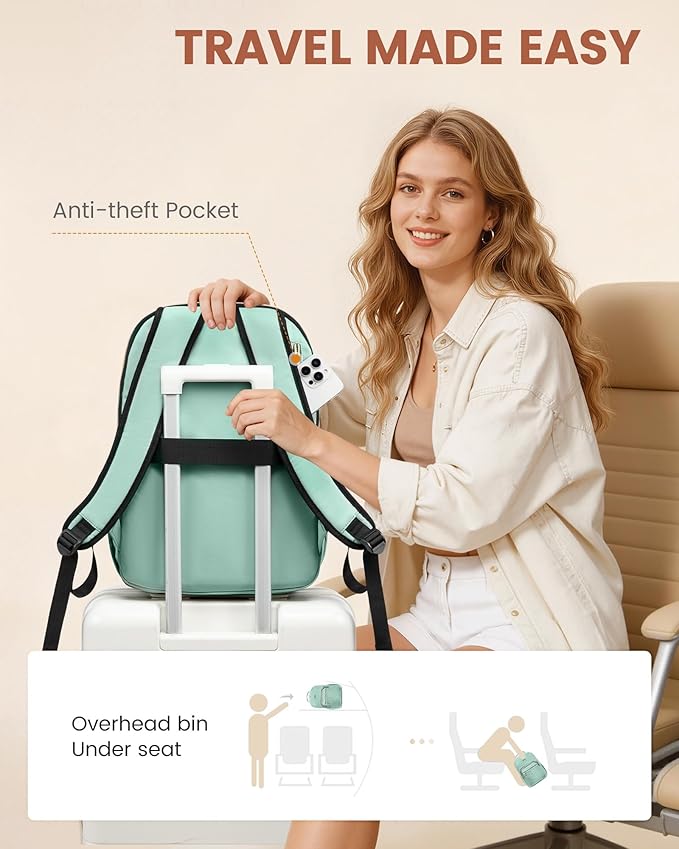 LOVEVOOK Laptop Backpack for Women with Giant Tumbler Holder 15.6 inch,Designer Travel Backpack Laptop Bag College Backpack,Quilted Work Nurse Teacher Backpack Purse Computer Bag Daypack,Mint Green