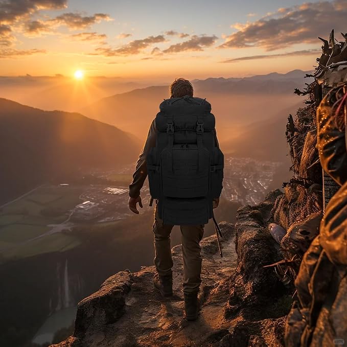 80L Hiking Backpack Men Camping Backpack, Waterproof MOLLE Military Tactical Rucksack, Large Capacity Assault Pack for Outdoor Survival, Trekking, Travel (Black)