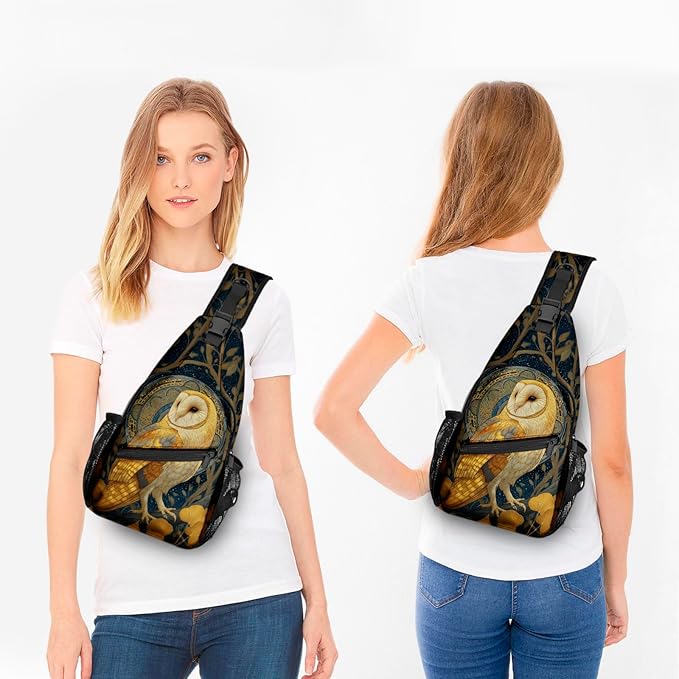FyLybois Barn Owl Sling Bag for Women Lightweight Crossbody Backpack Casual Daypack with Adjustable Strap for Travel Work Hiking Everyday Use