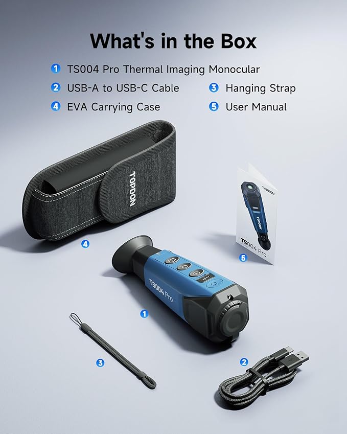 TOPDON TS004 Pro Thermal Imaging Monocular, 512 x 384 TISR 384 x 288 IR Resolution, Supported Wireless Connection, 19mm 50Hz Thermal Night Vision with 11h Battery Life, IP67 Monocular for Hunting